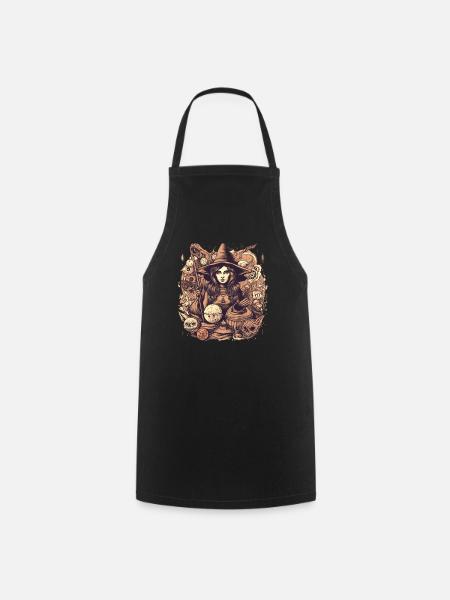 Belle sorcière sombre avec chapeau et crâne - Tablier de cuisine - noir