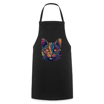 Visage de chat psychédélique aux motifs colorés - Tablier de cuisine - noir - Devant - AI Model Male 185 dark (185cm)