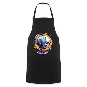 Earth Skull // Totenkopf Erde // Erdball FS0075 - Cooking Apron - black - Front - AI Model Male 185 dark (185cm)