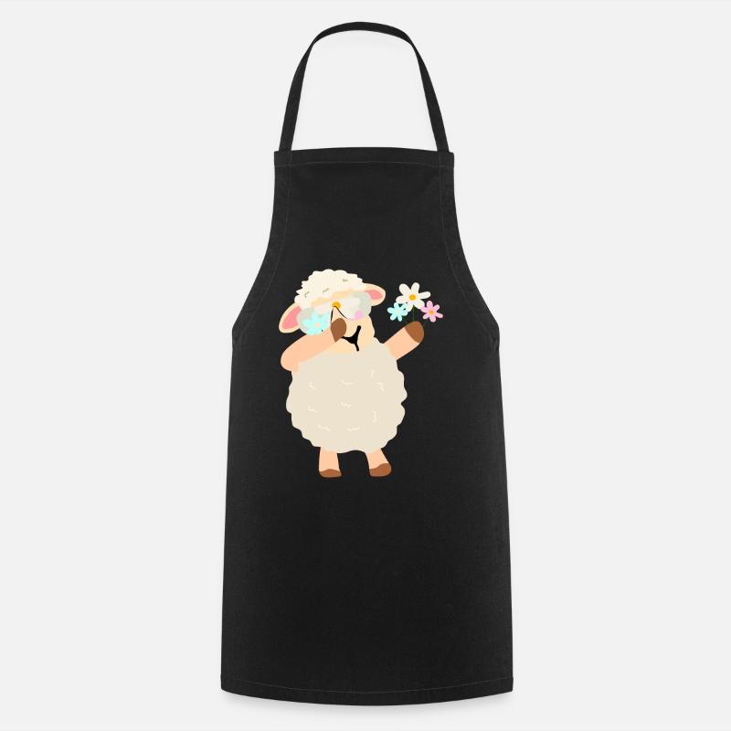 Flower Wreath Sheep Illustration - Cooking Apron - black