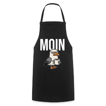MOIN – Grummeliges Möwe mit Kaffee | Morgenmuffel - Kochschürze - Schwarz - Vorne - AI Model Male 185 dark (185cm)