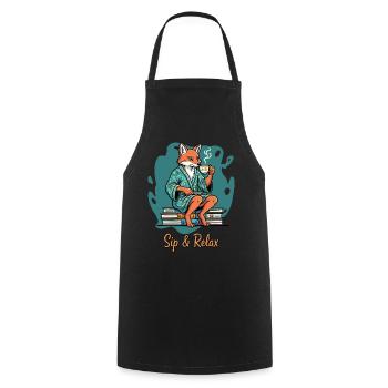 Fuchs Tee & Bücher Lounge - Kochschürze - Schwarz - Vorne - AI Model Male 185 dark (185cm)