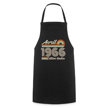  Avril 1966 anniversaire rétro 1966 April 1966 - Tablier de cuisine - noir - Devant - AI Model Male 185 dark (185cm)