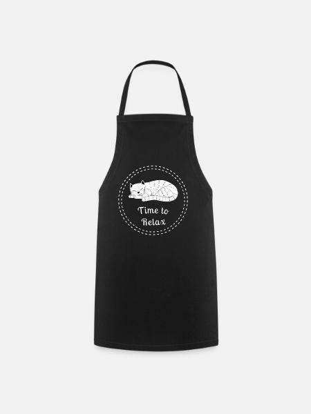 Time to Relax Cat Circle - Funny Cozy Humor - Cooking Apron - black