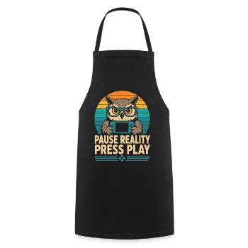 Break Reality Press Play Gamer Owl - Cooking Apron - black - Front - AI Model Male 185 dark (185cm)