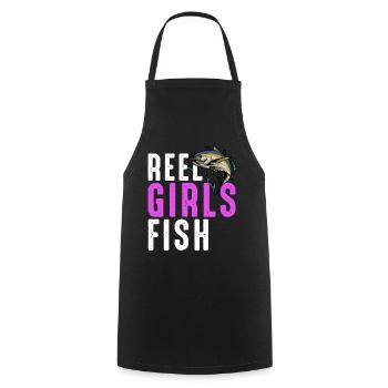 Reel Girls Fish Female Women's Tuna Fishing Retro - Cooking Apron - black - Front - AI Model Male 185 dark (185cm)