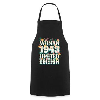 Birthday Woman born in 1943 Woman 80 years - Cooking Apron - black - Front - AI Model Male 185 dark (185cm)