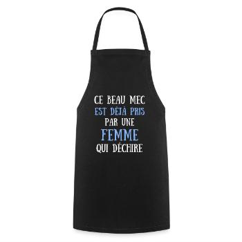 beau mec déjà pris humour saint Valentin couple - Tablier de cuisine - noir - Devant - AI Model Male 185 dark (185cm)