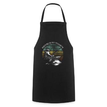 Fishing is my therapie - Cooking Apron - black - Front - AI Model Male 185 dark (185cm)