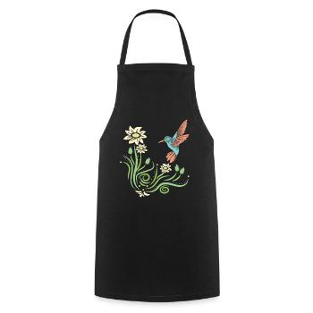 Kolibri Blumen Blumenvogel - Kochschürze - Schwarz - Vorne - AI Model Male 185 dark (185cm)