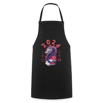Année du Dragon 2024 - Tablier de cuisine - noir - Devant - AI Model Male 185 dark (185cm)