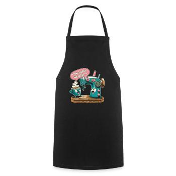 Machine à coudre caféine café à coudre - Tablier de cuisine - noir - Devant - AI Model Male 185 dark (185cm)