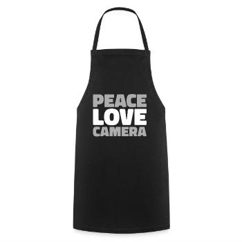 Fotograf Fotografie Kamera Peace Love Camera - Kochschürze - Schwarz - Vorne - AI Model Male 185 dark (185cm)