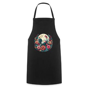 poule poule fleurs sauvages lune florale - Tablier de cuisine - noir - Devant - AI Model Male 185 dark (185cm)