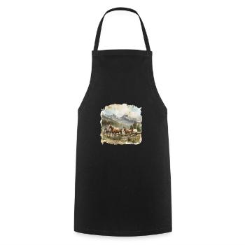Horses in Front of Mountain Landscape Painting - Cooking Apron - black - Front - AI Model Male 185 dark (185cm)