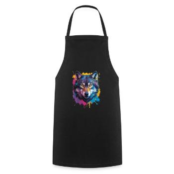 Loup coloré avec expressivité et - Tablier de cuisine - noir - Devant - AI Model Male 185 dark (185cm)