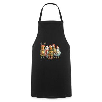 Joyeux poulets festifs dans l’ambiance de Noël - Tablier de cuisine - noir - Devant - AI Model Male 185 dark (185cm)