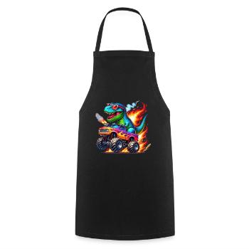 Adventurous dinosaur on monster truck - Cooking Apron - black - Front - AI Model Male 185 dark (185cm)