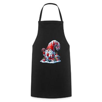 Nain de Noël avec canne à sucre et bougie - Tablier de cuisine - noir - Devant - AI Model Male 185 dark (185cm)