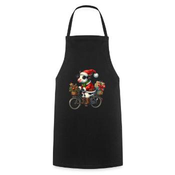 Vache de Noël à vélo avec des cadeaux - Tablier de cuisine - noir - Devant - AI Model Male 185 dark (185cm)
