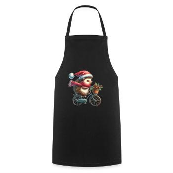 Hérisson mignon avec chapeau de père Noël à vélo - Tablier de cuisine - noir - Devant - AI Model Male 185 dark (185cm)