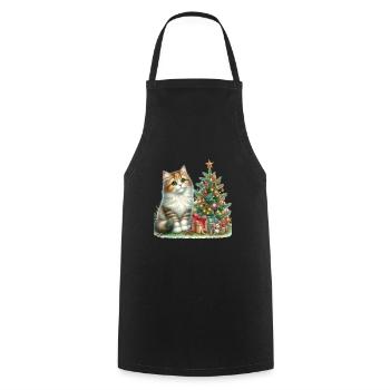 Chat mignon sous le sapin de Noël - Tablier de cuisine - noir - Devant - AI Model Male 185 dark (185cm)