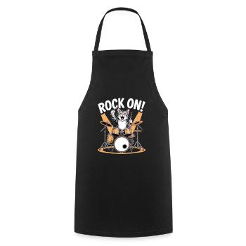 Rock On Katze Schlagzeug Kunst - Kochschürze - Schwarz - Vorne - AI Model Male 185 dark (185cm)