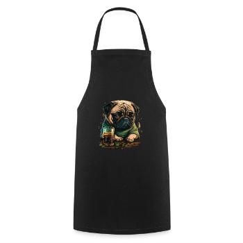 Mürrischer Mops Trinkt Whisky - Kochschürze - Schwarz - Vorne - AI Model Male 185 dark (185cm)