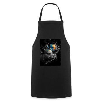 Portrait astucieux de deux cochons - Tablier de cuisine - noir - Devant - AI Model Male 185 dark (185cm)