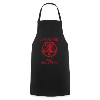 Amour Pilates et salut Satan - Tablier de cuisine - noir - Devant - AI Model Male 185 dark (185cm)