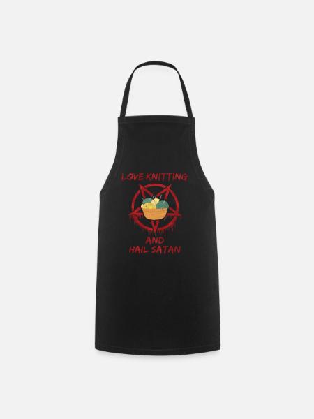 Love Knitting and Hail Satan - Cooking Apron - black