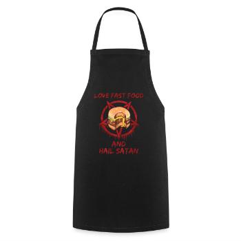 Aimez la restauration rapide et saluez Satan - Tablier de cuisine - noir - Devant - AI Model Male 185 dark (185cm)