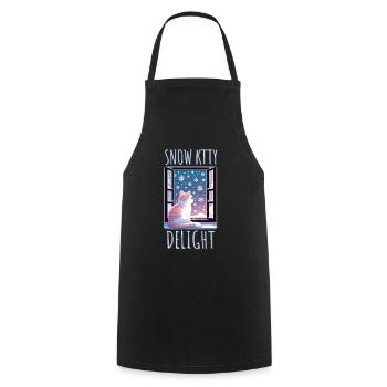 Snow Kitty Delight Cat - Cooking Apron - black - Front - AI Model Male 185 dark (185cm)