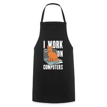 Working with Computers and Cats English - Cooking Apron - black - Front - AI Model Male 185 dark (185cm)