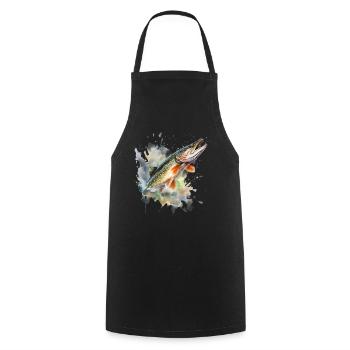 Springender Hecht Wasserfarbe - Kochschürze - Schwarz - Vorne - AI Model Male 185 dark (185cm)