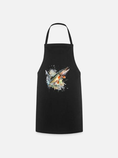 Jumping Pike Watercolor - Cooking Apron - black