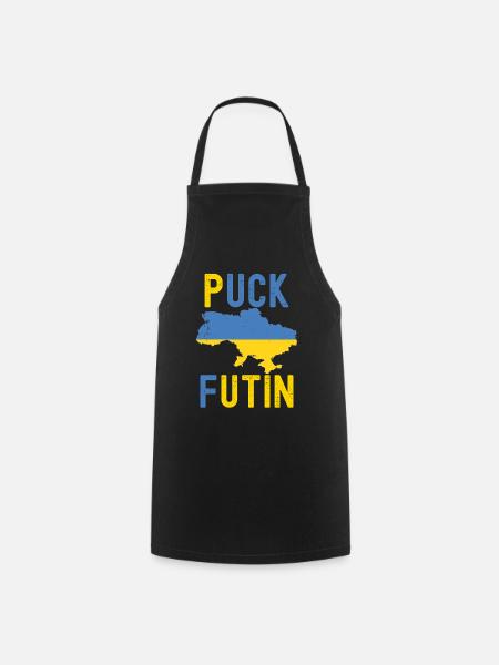 FK Putin, Puck Futin, Stand with Ukraine, Anti War - Cooking Apron - black