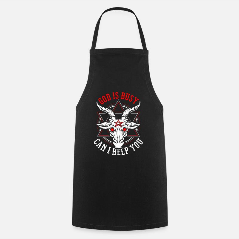 God Is Busy Can I Help You Devil Satanic Satan - Cooking Apron - black