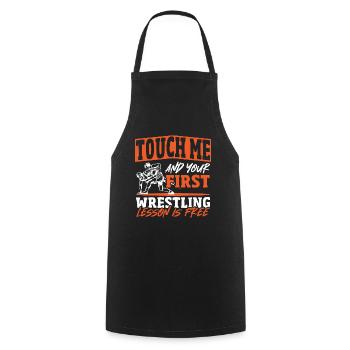 Touch Me And Your First Wrestling Lesson Is Free - Kochschürze - Schwarz - Vorne - AI Model Male 185 dark (185cm)