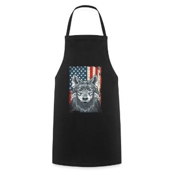 Wolf 4th of July American Flag Howling Wolves - Cooking Apron - black - Front - AI Model Male 185 dark (185cm)