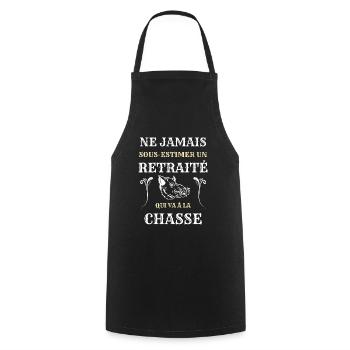 retraite chasse homme humour chasseur cadeau papy - Tablier de cuisine - noir - Devant - AI Model Male 185 dark (185cm)