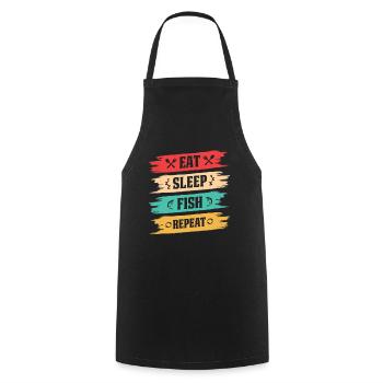 Eat Sleep Fish Repeat Vintage Retro Fishing Sign - Cooking Apron - black - Front - AI Model Male 185 dark (185cm)