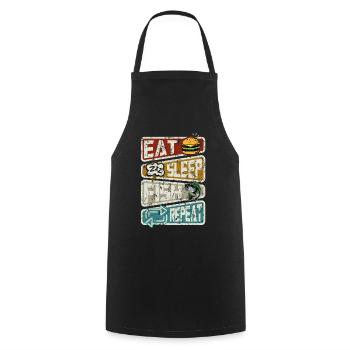 Pêcheur Drôle de pêche Manger Dormir Poisson Répéter - Tablier de cuisine - noir - Devant - AI Model Male 185 dark (185cm)