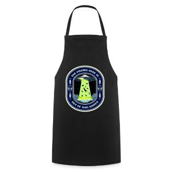 La pêche ici est hors de ce monde la pêche aux OVNIS - Tablier de cuisine - noir - Devant - AI Model Male 185 dark (185cm)