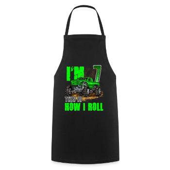 7th Birthday Monster Truck For Boys & Girls 7 Year - Cooking Apron - black - Front - AI Model Male 185 dark (185cm)