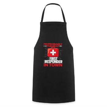 Service ambulancier paramédical - Tablier de cuisine - noir - Devant - AI Model Male 185 dark (185cm)