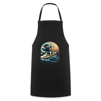 Pug Kanagawa Japanese Art - Cooking Apron - black - Front - AI Model Male 185 dark (185cm)
