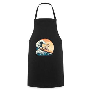 Cat Kanagawa Japanese Art - Cooking Apron - black - Front - AI Model Male 185 dark (185cm)