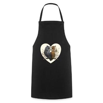 Owl Heart Valentine's Day - Cooking Apron - black - Front - AI Model Male 185 dark (185cm)