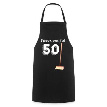 50 Balais Idée Cadeau Anniversaire 50 Ans - Tablier de cuisine - noir - Devant - AI Model Male 185 dark (185cm)